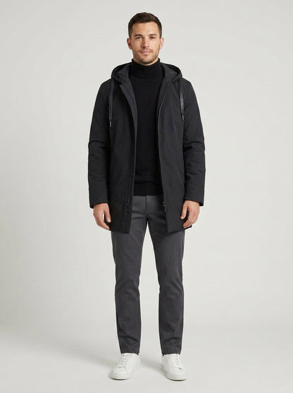 George | Men's Jacket Hooded Quilted Long Lined Padded Warm Zip Structured Casual Everyday Winter Outerwear Insulated - Front [Lystr 6a7e2e02e363525d93c1f3fd:front]