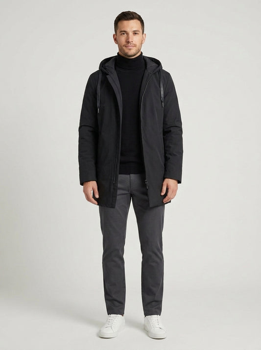 George | Men's Jacket Hooded Quilted Long Lined Padded Warm Zip Structured Casual Everyday Winter Outerwear Insulated - Front [Lystr 6a7e2e02e363525d93c1f3fd:front]