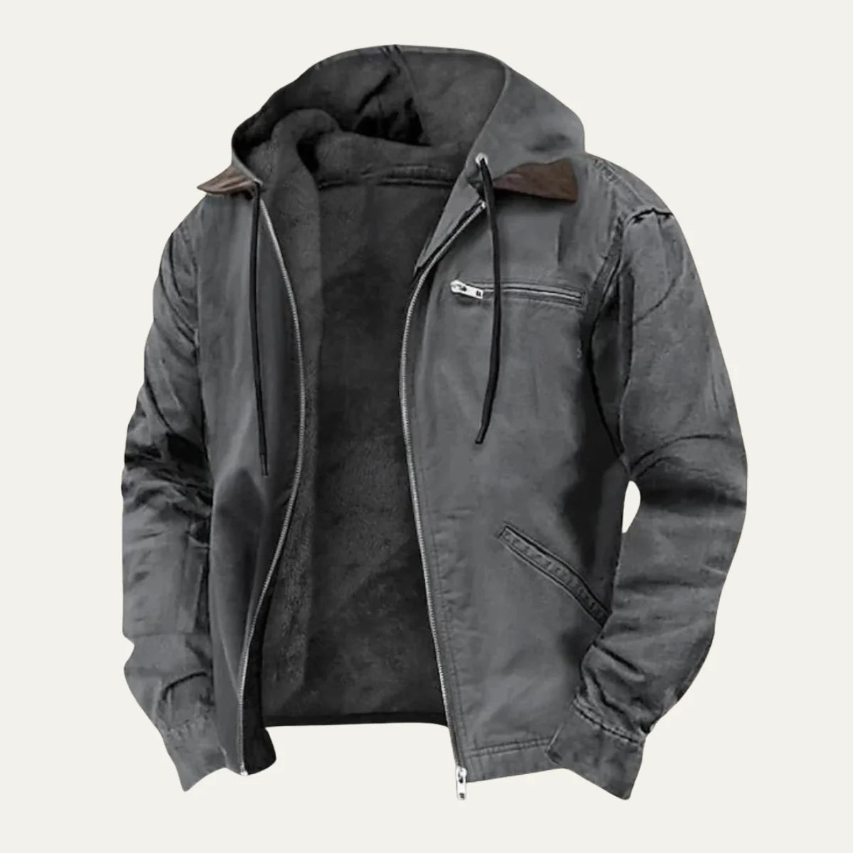 Abraham | Men's Jacket Hooded Fleece-Lined Zip-Up Warm Insulated Durable Adjustable Hood Casual Everyday Layering Autumn Winter