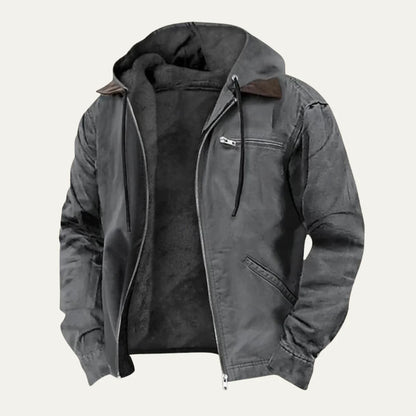 Abraham | Men's Jacket Hooded Fleece-Lined Zip-Up Warm Insulated Durable Adjustable Hood Casual Everyday Layering Autumn Winter