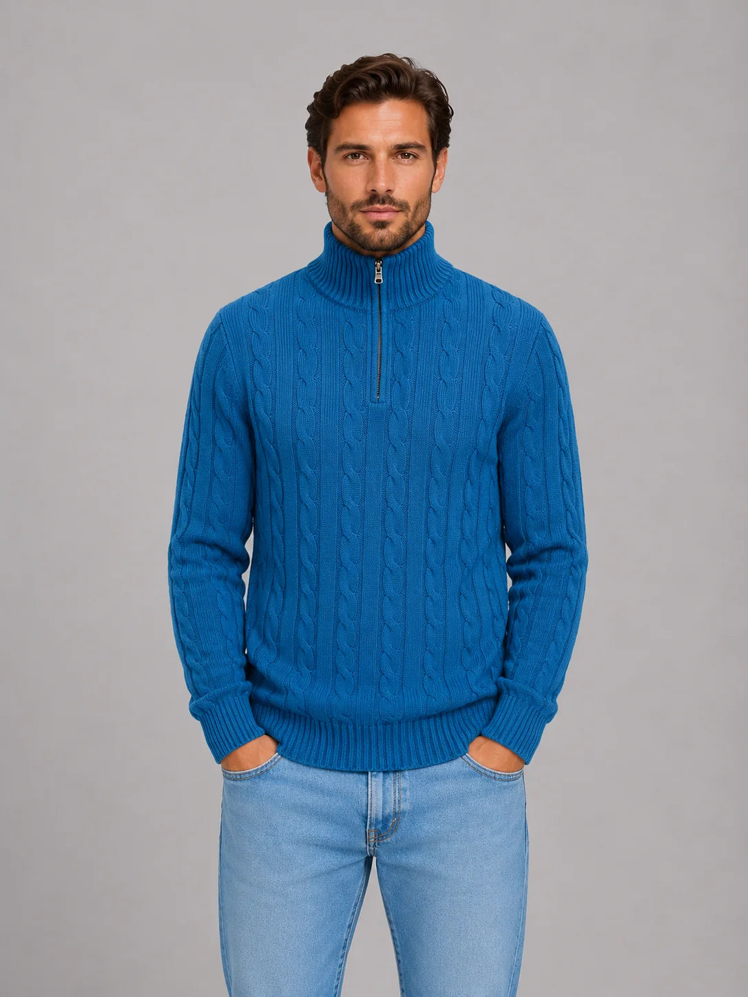 Brock | Men's Sweater Cable-Knit Quarter-Zip Funnel Neck Chunky Soft Warm Refined Smart Casual Everyday Layering Autumn Winter
