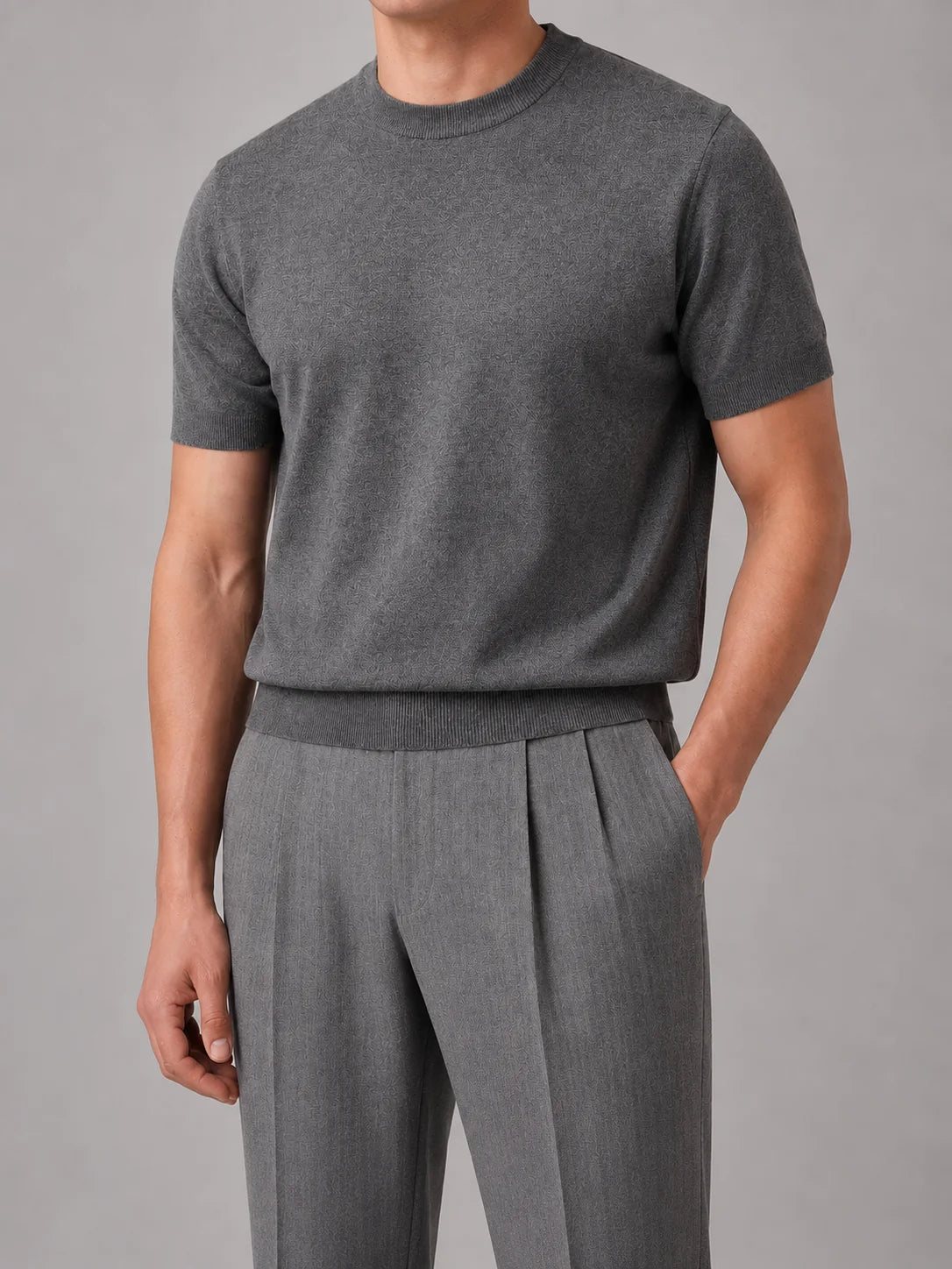 Brecken | Men's Top Short-Sleeve Knit Crew Neck Fine Casual Soft Breathable Everyday Layering Smart Casual Versatile Clean