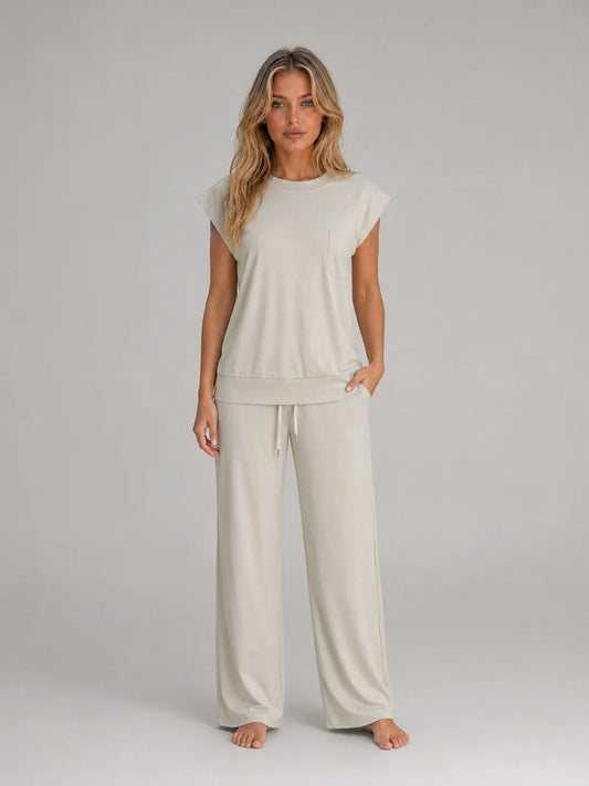 Rosa | Women's Lounge Set Relaxed T-Shirt Wide-Leg Trousers Two-Piece Soft Cosy Coordinated Comfort Loungewear Casual Everyday
