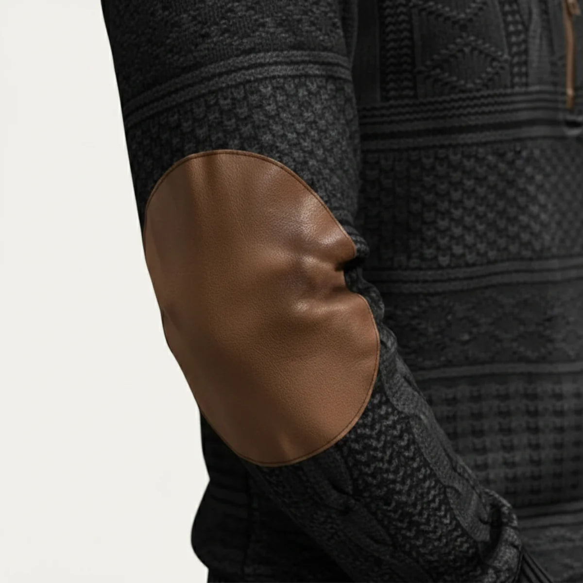 Alaric | Men's Half-Zip Sweater Patterned Elbow Patches Textured Knit Warm Soft Smart Casual Everyday Layering Autumn Winter