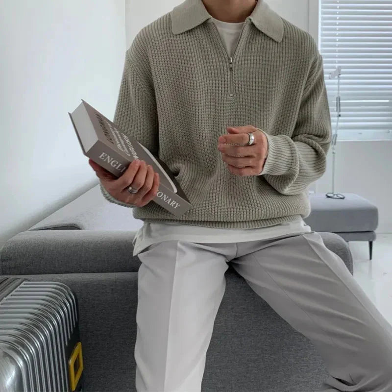 Ronan | Men's Half-Zip Sweater Ribbed Knit Textured Soft Warm Relaxed Smart Casual Everyday Layering Autumn Winter Knitwear Cosy