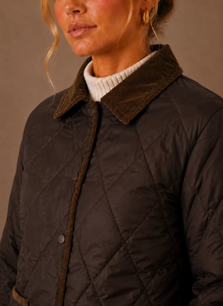 Kiara | Women's Puffer Jacket Quilted Corduroy Collar Diamond Quilt Lightweight Insulated Warm Countryside Casual Everyday Autumn
