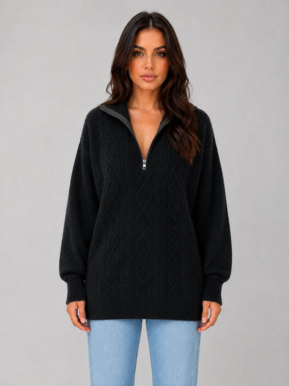 Raegan | Women's Sweater Half-Zip Cable-Knit Chunky Textured Soft Cosy Warm Layering Chic Feminine Casual Everyday Autumn Winter