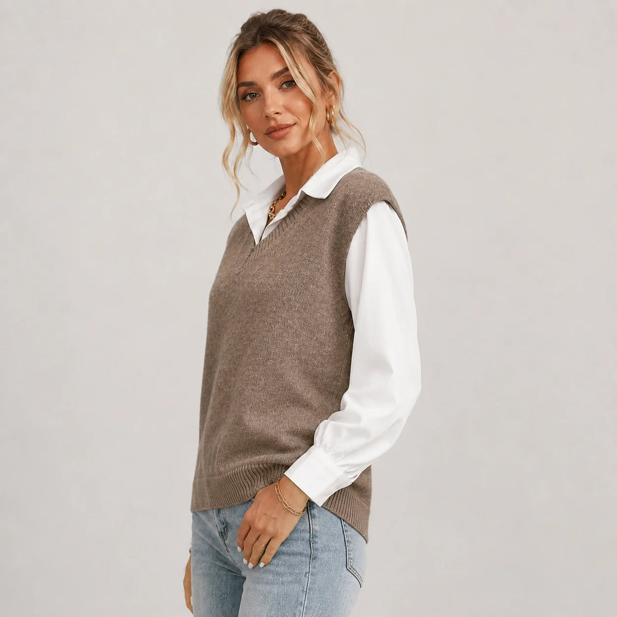 Valerie | Women's Vest Sweater Knitted V-Neck Sleeveless Soft Cosy Warm Layering Chic Feminine Casual Everyday Autumn Winter