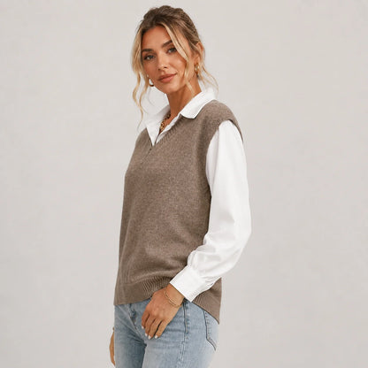 Valerie | Women's Vest Sweater Knitted V-Neck Sleeveless Soft Cosy Warm Layering Chic Feminine Casual Everyday Autumn Winter