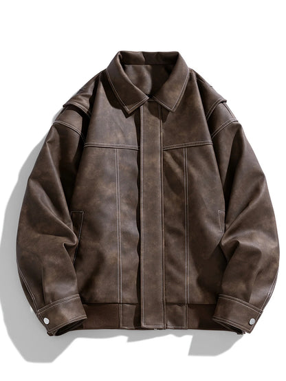 Andres | Men's Jacket Faux Leather Flap Collar Zip Pockets Structured Refined Smart Casual Everyday Autumn Winter Layering