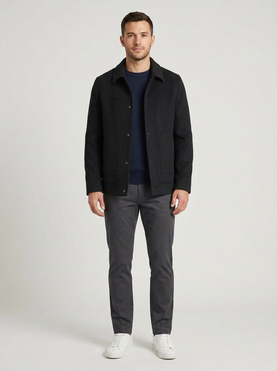 Charlie | Men's Jacket Button-Front Wool-Blend Structured Casual Refined Smart Tailored Everyday Layering Autumn Winter - Front [Lystr 6a7e2deee363525d93c1f3fa:front]