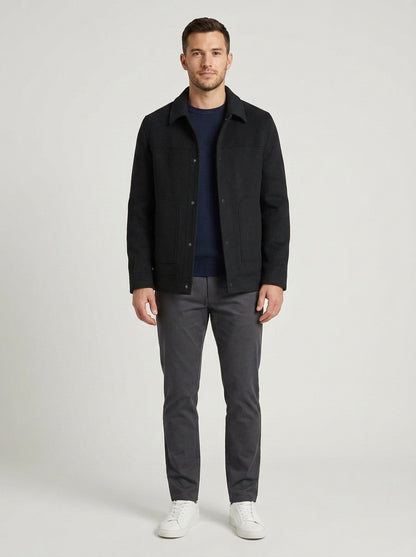 Charlie | Men's Jacket Button-Front Wool-Blend Structured Casual Refined Smart Tailored Everyday Layering Autumn Winter - Front [Lystr 6a7e2deee363525d93c1f3fa:front]
