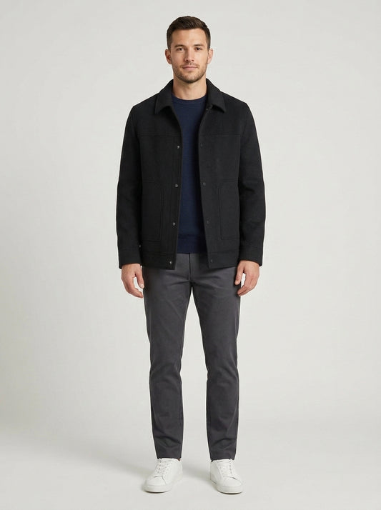 Charlie | Men's Jacket Button-Front Wool-Blend Structured Casual Refined Smart Tailored Everyday Layering Autumn Winter - Front [Lystr 6a7e2deee363525d93c1f3fa:front]