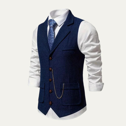 Gideon | Men's Tweed Waistcoat Gilet Tailored Classic Structured Sleeveless Smart Formal Occasion Business Wedding Refined