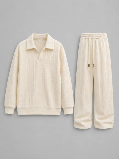 Anderson | Men's Co-ord Set Cable-Knit Collared Top Wide-Leg Trousers Two-Piece Textured Soft Warm Coordinated Refined Everyday