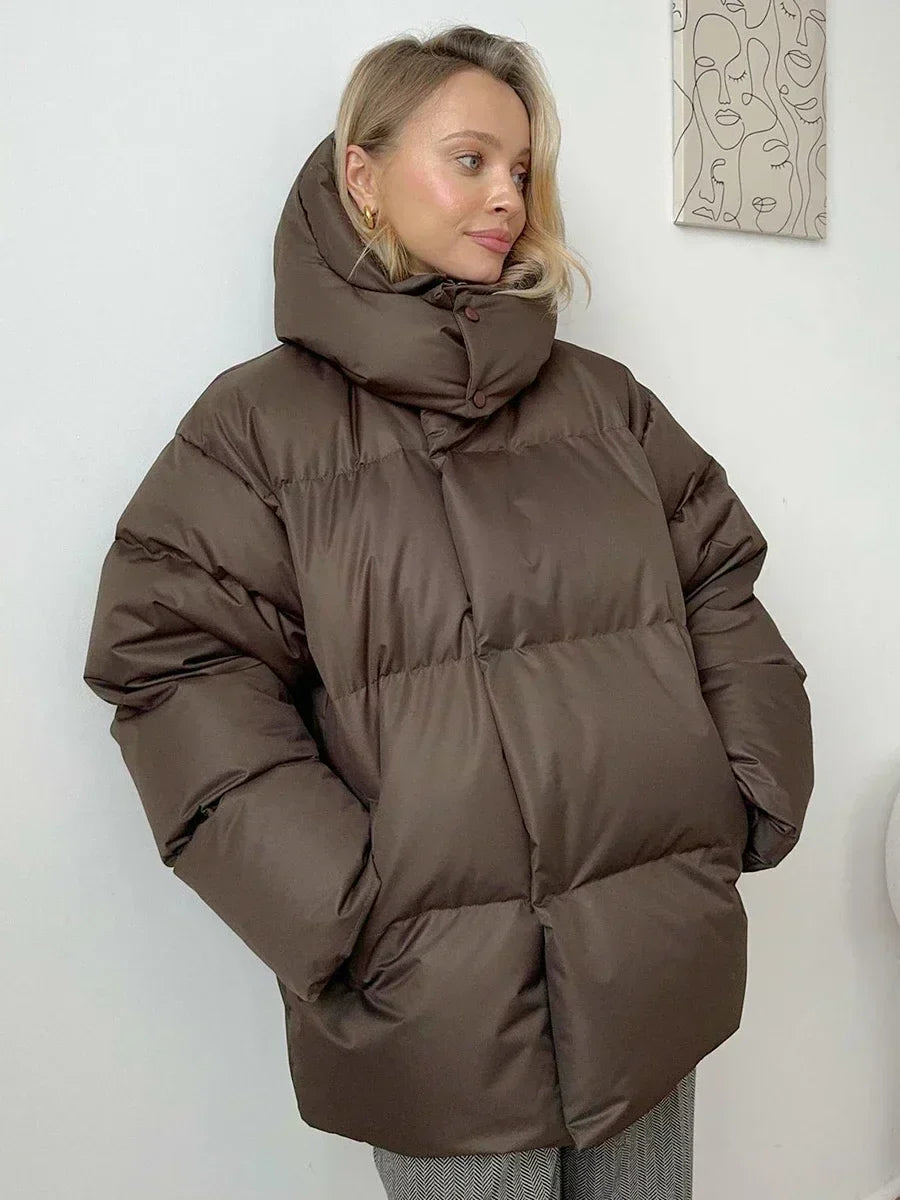 Kali | Women's Puffer Coat Oversized High Neck Hooded Quilted Padded Insulated Warm Pockets Casual Everyday Winter Outerwear
