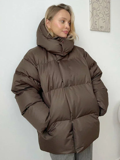 Kali | Women's Puffer Coat Oversized High Neck Hooded Quilted Padded Insulated Warm Pockets Casual Everyday Winter Outerwear