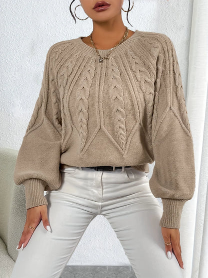 Kimberly | Women's Sweater Cable-Knit Lantern Sleeve Chunky Textured Soft Cosy Warm Layering Chic Feminine Casual Everyday Autumn