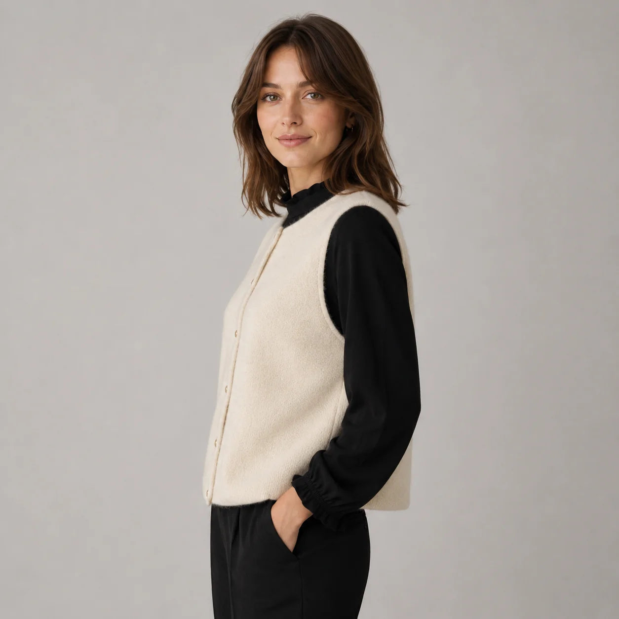 Sydney | Women's Vest Sweater Button-Front Round Neck Sleeveless Knit Soft Cosy Warm Layering Chic Feminine Casual Everyday