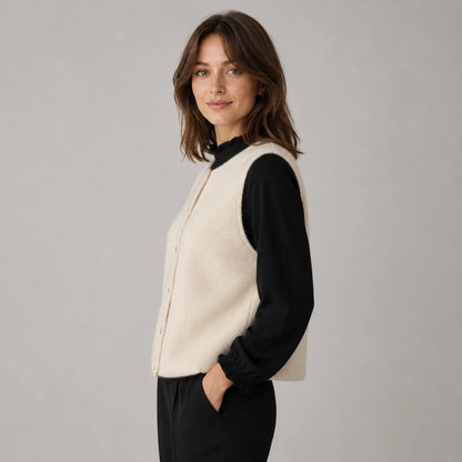 Sydney | Women's Vest Sweater Button-Front Round Neck Sleeveless Knit Soft Cosy Warm Layering Chic Feminine Casual Everyday