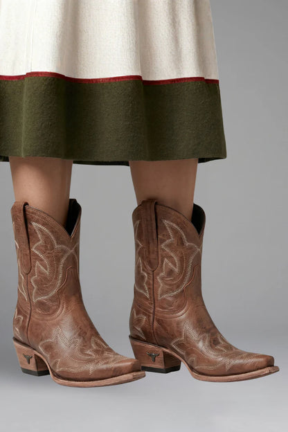 Myra | Women's Boots Western Embroidered Leather Mid-Calf Structured Pointed Statement Heritage Chic Casual Everyday All-Season