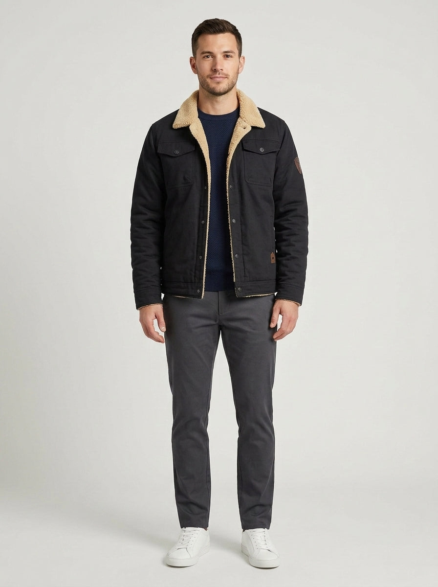 Harry | Men's Jacket Sherpa-Lined Utility Casual Warm Button-Front Structured Cosy Everyday Cold-Weather Outerwear - Front [Lystr 6a7ecabed06a72dd9f9ffd1c:front]