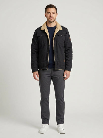 Harry | Men's Jacket Sherpa-Lined Utility Casual Warm Button-Front Structured Cosy Everyday Cold-Weather Outerwear - Front [Lystr 6a7ecabed06a72dd9f9ffd1c:front]
