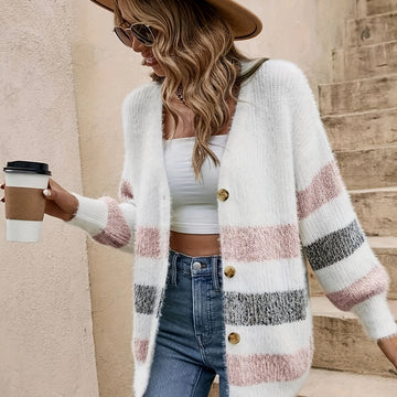 Marilyn | Women's Cardigan Colour-Block Button Front Knit Soft Cosy Warm Relaxed Layering Chic Feminine Casual Everyday Autumn