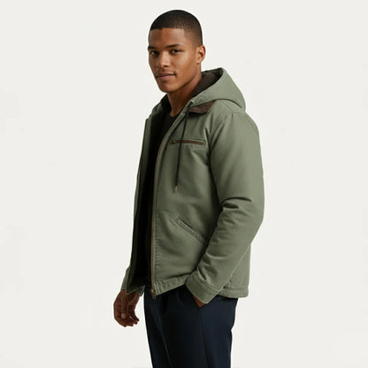 Abraham | Men's Jacket Hooded Fleece-Lined Zip-Up Warm Insulated Durable Adjustable Hood Casual Everyday Layering Autumn Winter