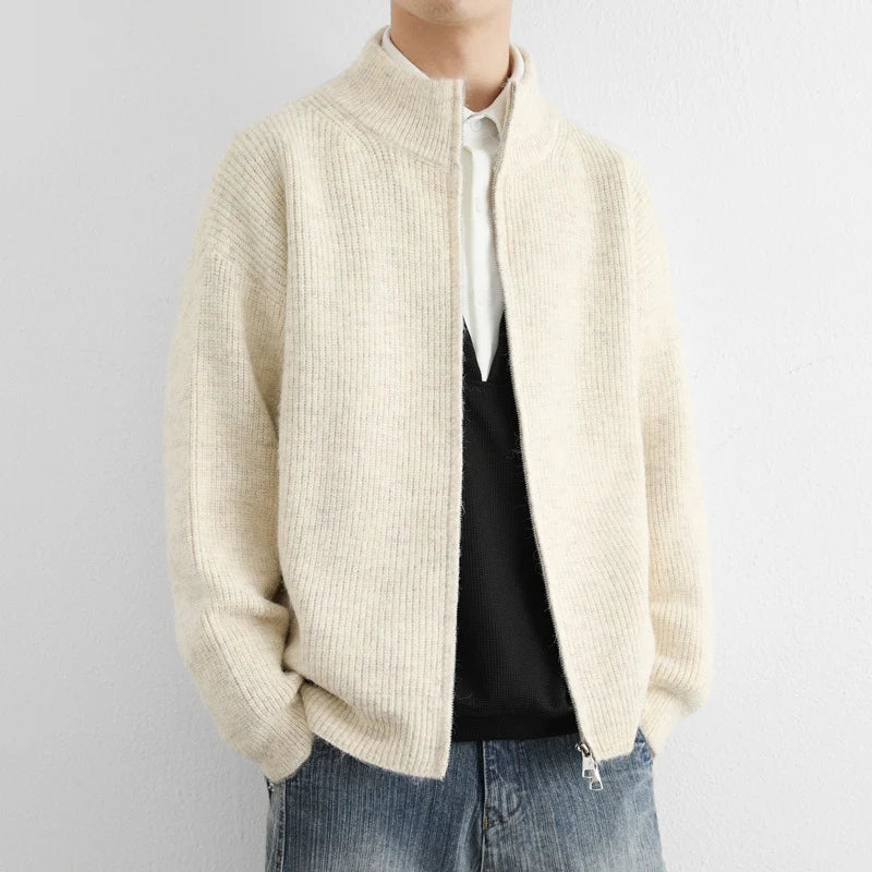 Alberto | Men's Cardigan Knit Zip-Front Stand Collar Soft Warm Refined Layering Smart Casual Everyday Autumn Winter Knitwear