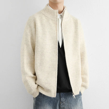 Alberto | Men's Cardigan Knit Zip-Front Stand Collar Soft Warm Refined Layering Smart Casual Everyday Autumn Winter Knitwear