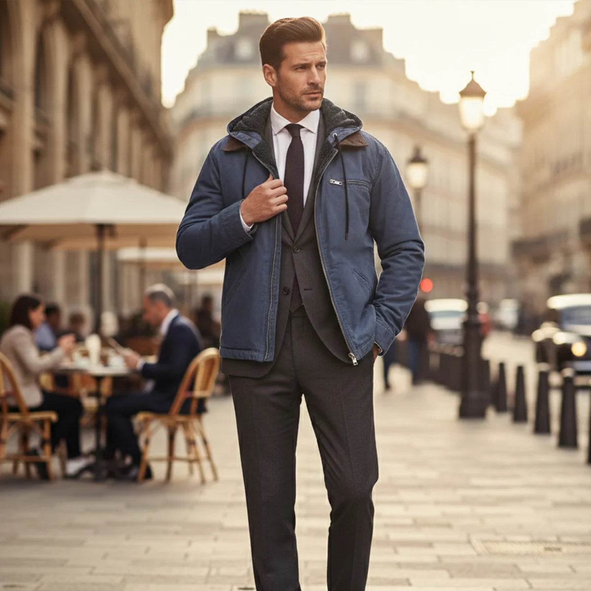 Abraham | Men's Jacket Hooded Fleece-Lined Zip-Up Warm Insulated Durable Adjustable Hood Casual Everyday Layering Autumn Winter