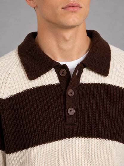 Bellamy | Men's Polo Sweater Striped Button Neck Ribbed Knit Soft Warm Refined Smart Casual Everyday Layering Autumn Winter