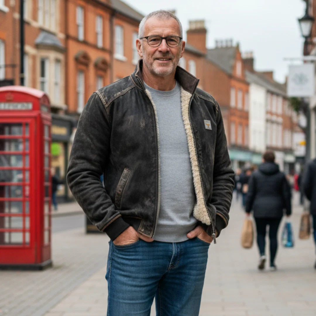 Boston | Men's Leather Jacket Vintage Fluffy Lined Warm Soft Refined Structured Smart Casual Everyday Layering Autumn Winter