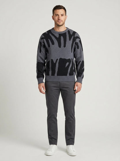 Samuel | Men's Sweater Abstract Pattern Knit Soft Modern Long - Front [Lystr 6a84a34b834bde48df7265af:front]