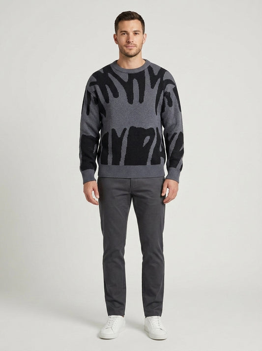Samuel | Men's Sweater Abstract Pattern Knit Soft Modern Long - Front [Lystr 6a84a34b834bde48df7265af:front]