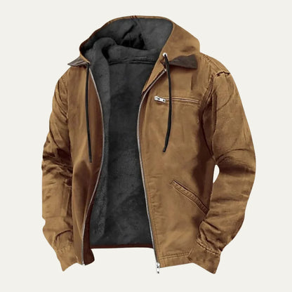 Abraham | Men's Jacket Hooded Fleece-Lined Zip-Up Warm Insulated Durable Adjustable Hood Casual Everyday Layering Autumn Winter