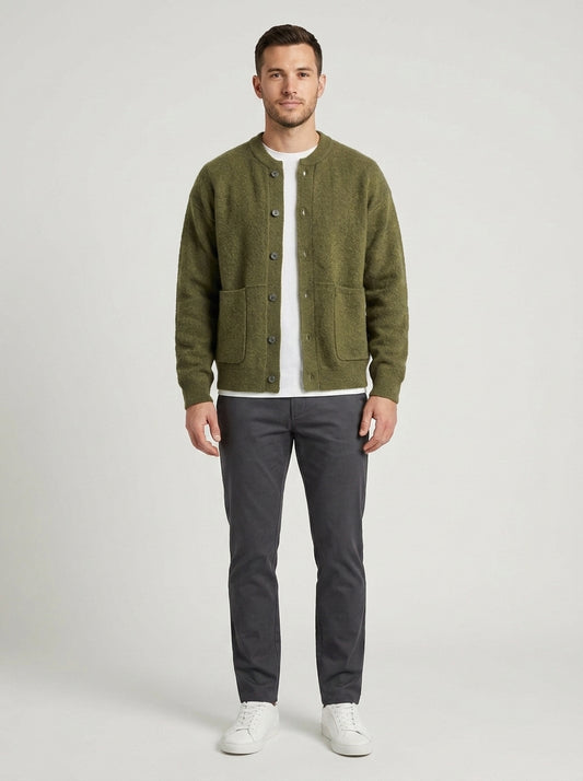 Angelo | Men's Cardigan Zip-Up Classic Knit Soft Warm Refined Layering Smart Casual Everyday Autumn Winter Knitwear Versatile - Front [Lystr 6a8559fc6ea684f3500dd647:front]