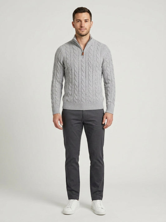 Alexander | Men's Sweater Half-Zip Ribbed Cuff Hem Knit Long - Front [Lystr 6a7ef47b0a1912fe6f7813b1:front]