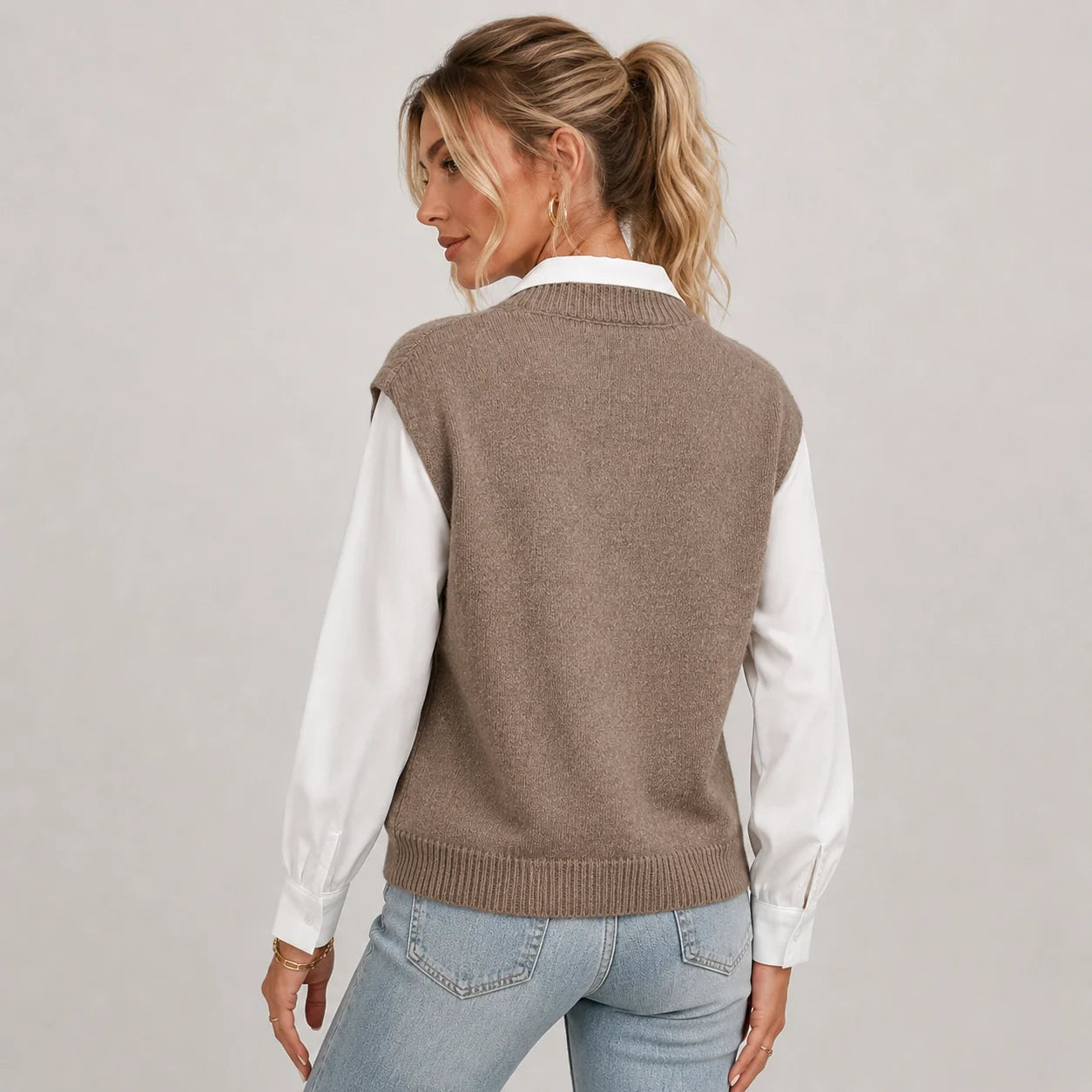 Valerie | Women's Vest Sweater Knitted V-Neck Sleeveless Soft Cosy Warm Layering Chic Feminine Casual Everyday Autumn Winter