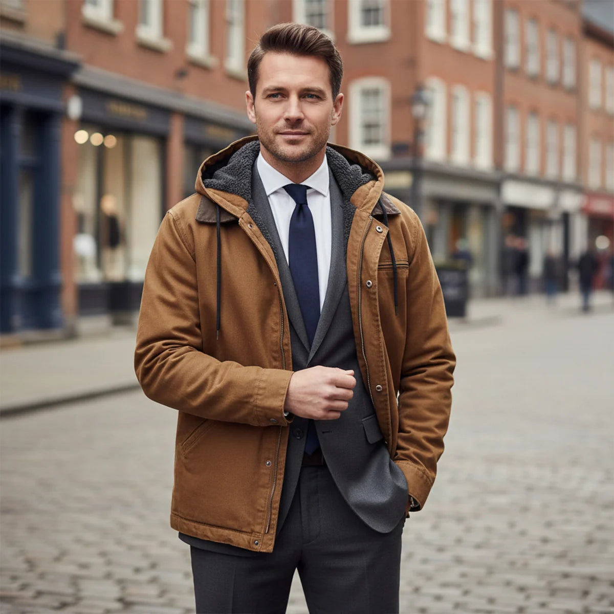 Abraham | Men's Jacket Hooded Fleece-Lined Zip-Up Warm Insulated Durable Adjustable Hood Casual Everyday Layering Autumn Winter