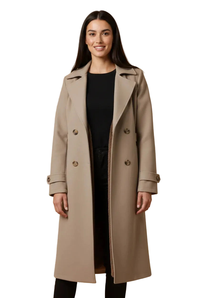 Keira | Women's Trench Coat Long Double-Breasted Plush-Lined Tailored Belted Warm Structured Smart Occasion Everyday Autumn Winter