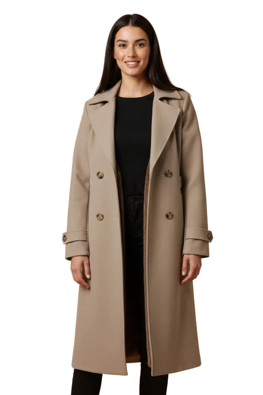 Keira | Women's Trench Coat Long Double-Breasted Plush-Lined Tailored Belted Warm Structured Smart Occasion Everyday Autumn Winter