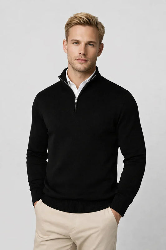 Kelvin | Men's Quarter-Zip Sweater Mock Neck Soft Knit Warm Sleek Smart Casual Everyday Layering Autumn Winter Knitwear Cosy