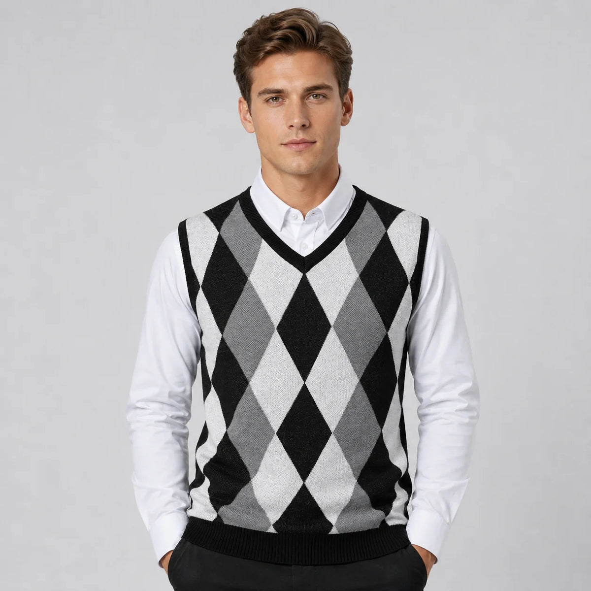 Luka | Men's Vest Sweater Argyle Knitted V-Neck Sleeveless Soft Warm Layering Smart Casual Everyday Autumn Winter Knitwear