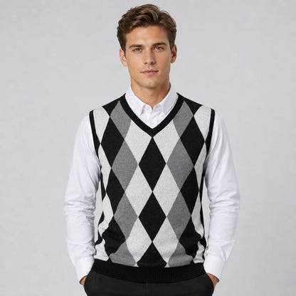 Luka | Men's Vest Sweater Argyle Knitted V-Neck Sleeveless Soft Warm Layering Smart Casual Everyday Autumn Winter Knitwear