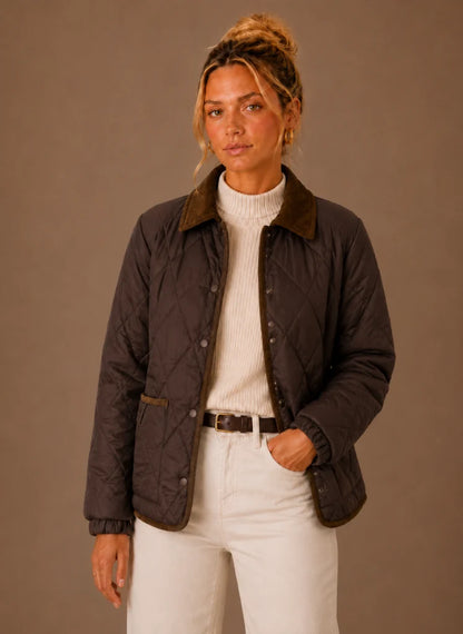 Kiara | Women's Puffer Jacket Quilted Corduroy Collar Diamond Quilt Lightweight Insulated Warm Countryside Casual Everyday Autumn