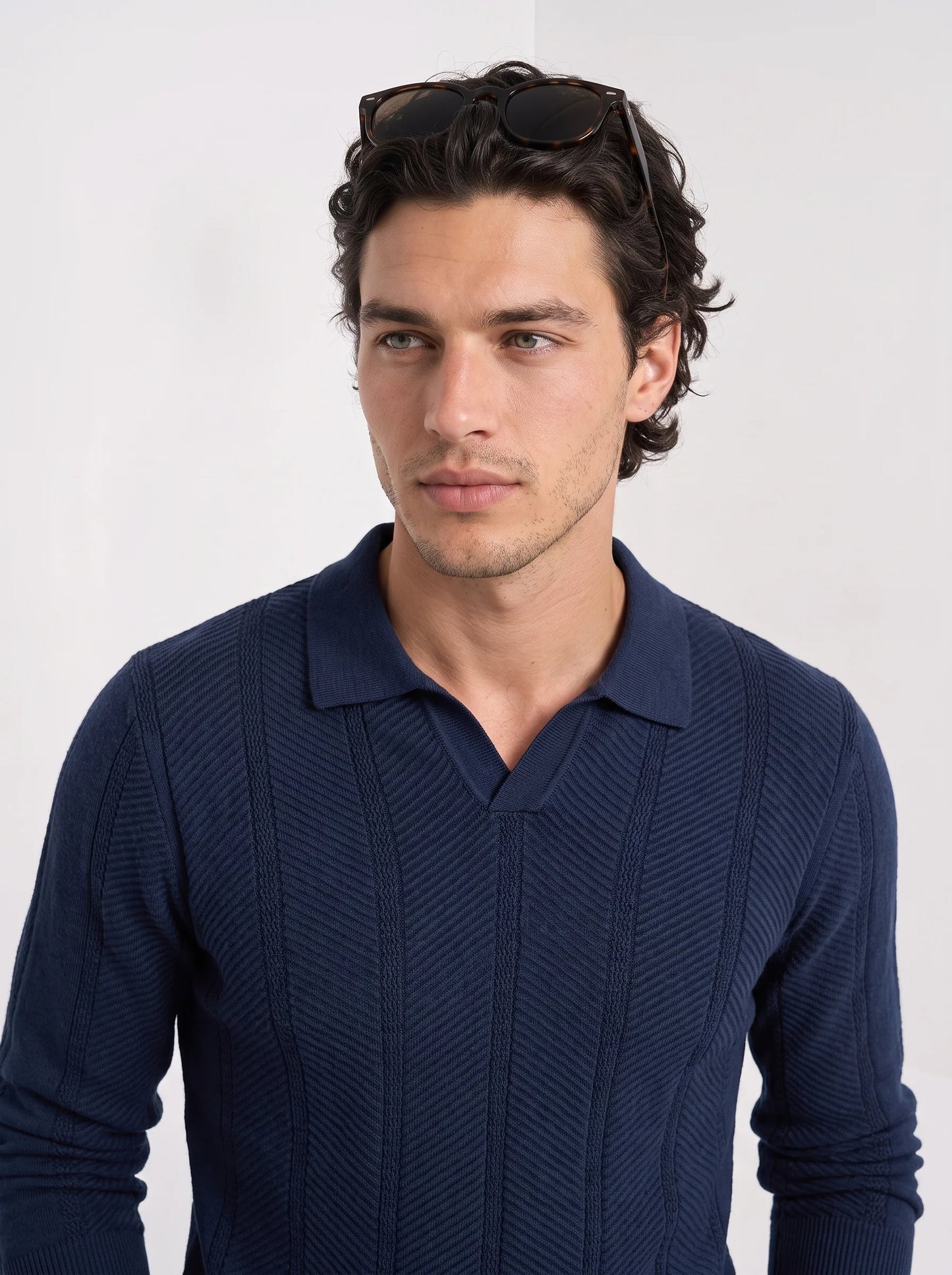 Augustus | Men's Polo Sweater Textured Cotton Long-Sleeve Knit Collared Soft Warm Refined Smart Casual Everyday Layering Autumn