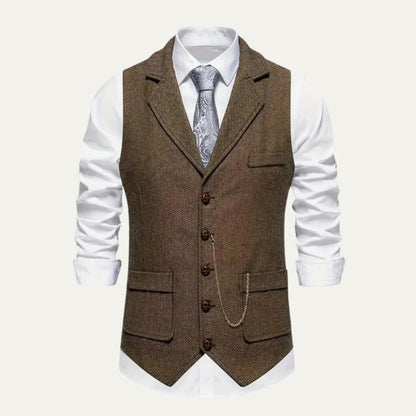 Gideon | Men's Tweed Waistcoat Gilet Tailored Classic Structured Sleeveless Smart Formal Occasion Business Wedding Refined