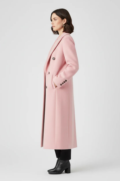 Nayeli | Women's Coat Lapel Collar Button Fastening Long Woven Tailored Structured Warm Smart Occasion Everyday Autumn Winter